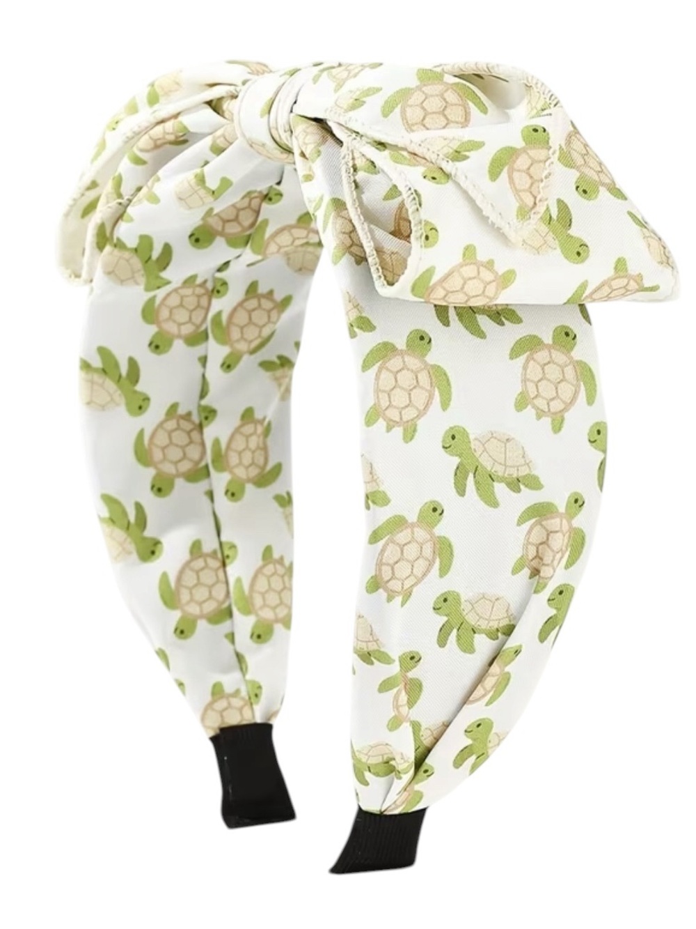 1003. Sea Turtle Print Bow Headband - White & Green